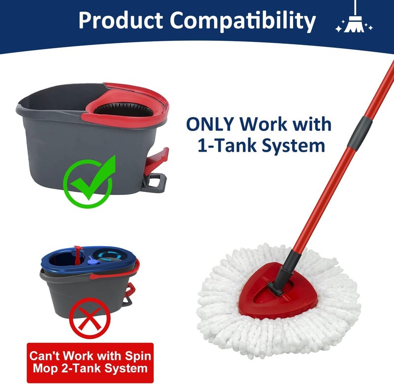 GFRED Mop Replace Heads Mop Handle and Mop Base Replacement for O Cedar EasyWring 1-Tank Spin Mop System, 2 Microfiber Mop Head Refills, 4-Section Iron Mop Handle 30-58in and 1 Mop Head Cover Set(No Bucket) - Image 3